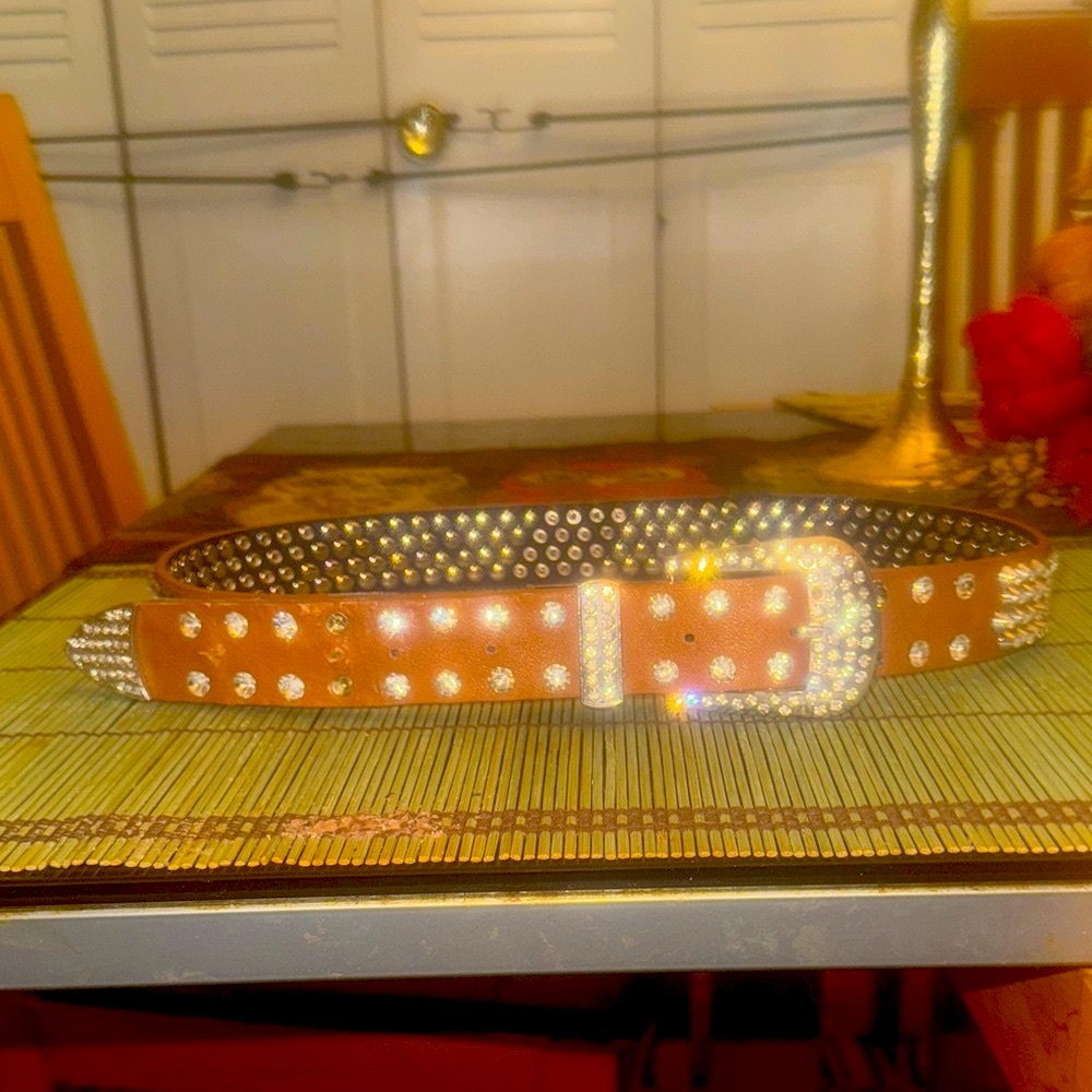 Design Studio Rhinestone Embellished Tan Belt - Picture 2 of 8